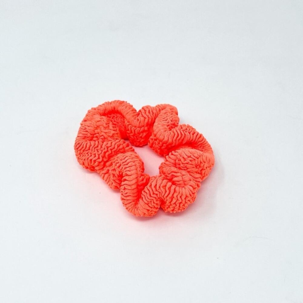 Hunza G Scrunch Crinkle Scrunchie Set Bubblegum Pink, Lime Green, Orange - Picture 5 of 8
